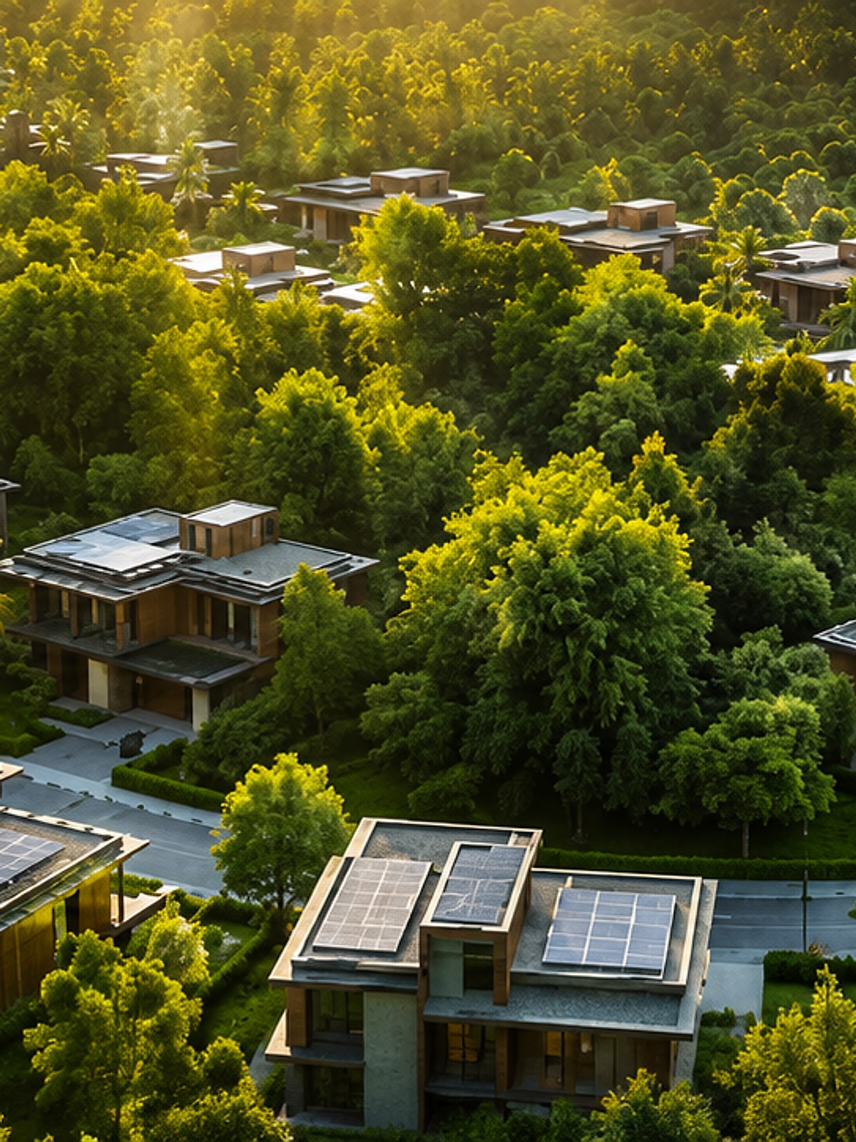 Aerial view of Vasudha Grand forest villas surrounded by dense greenery